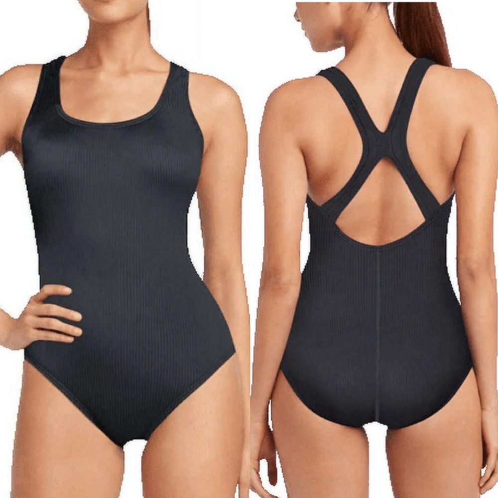 Speedo Ultraback One Piece Ribbed Swimsuit Black Plus Sz XXL Swim Sporty Modest